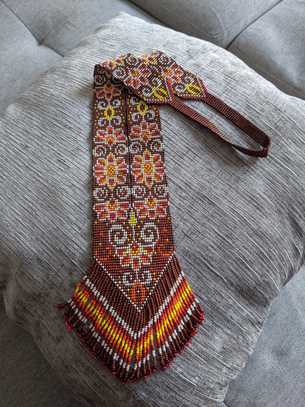 Handmade Brown Beaded Floral Necklace  - Boho Statement Accessory